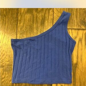 One-Shoulder Blue Ribbed Top